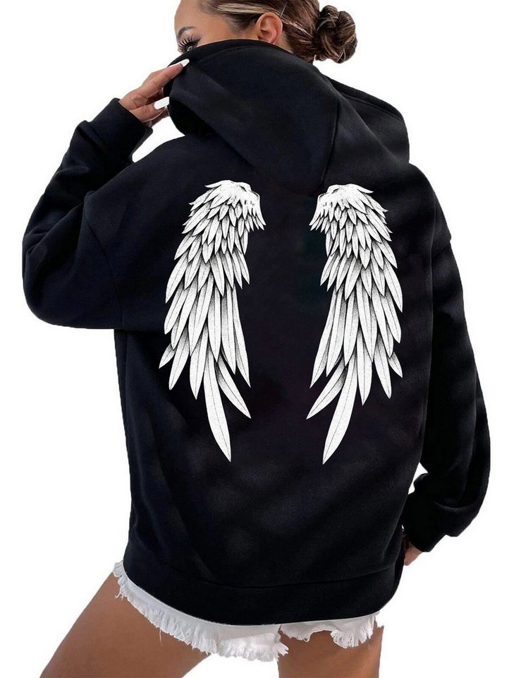 RMK Kapuzenpullover Damen Pullover Hoodie Hoody Oversized Sweatshirts Engel Angel Flügel mit Baumwolle von RMK