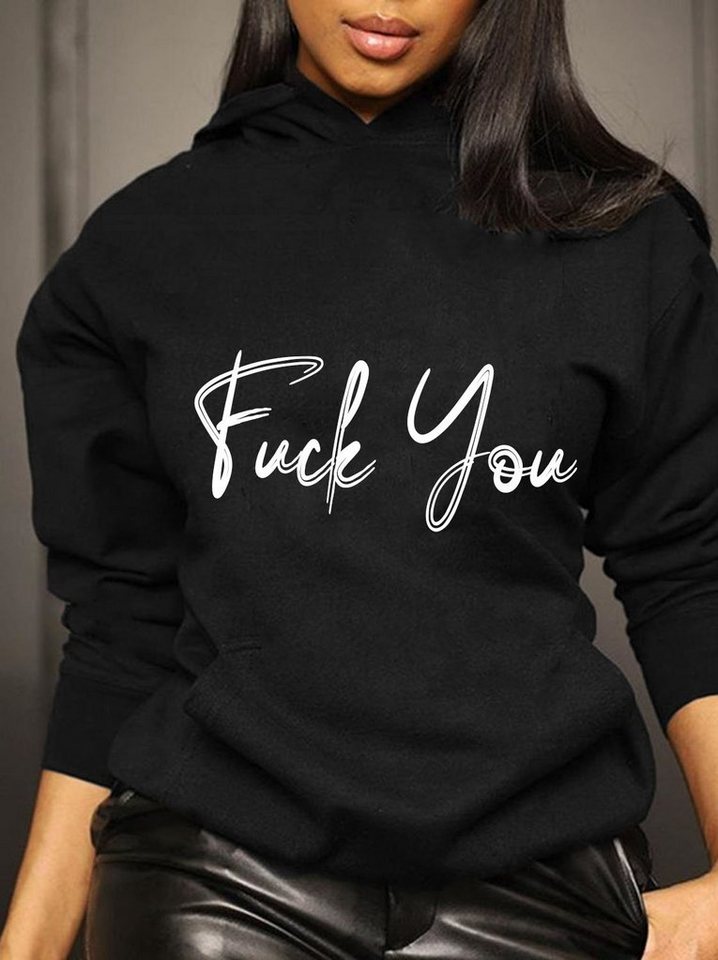 RMK Kapuzenpullover Damen Pullover Hoodie Pulli mit Kapuze Fuck You" Aufdruck in Unifarben" von RMK