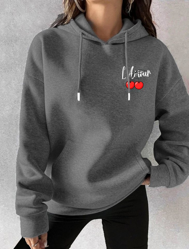 RMK Kapuzenpullover Damen Pullover L'Amour Winter Hoodie Hoody Oversized Sweatshirts Kirsche Cherry von RMK