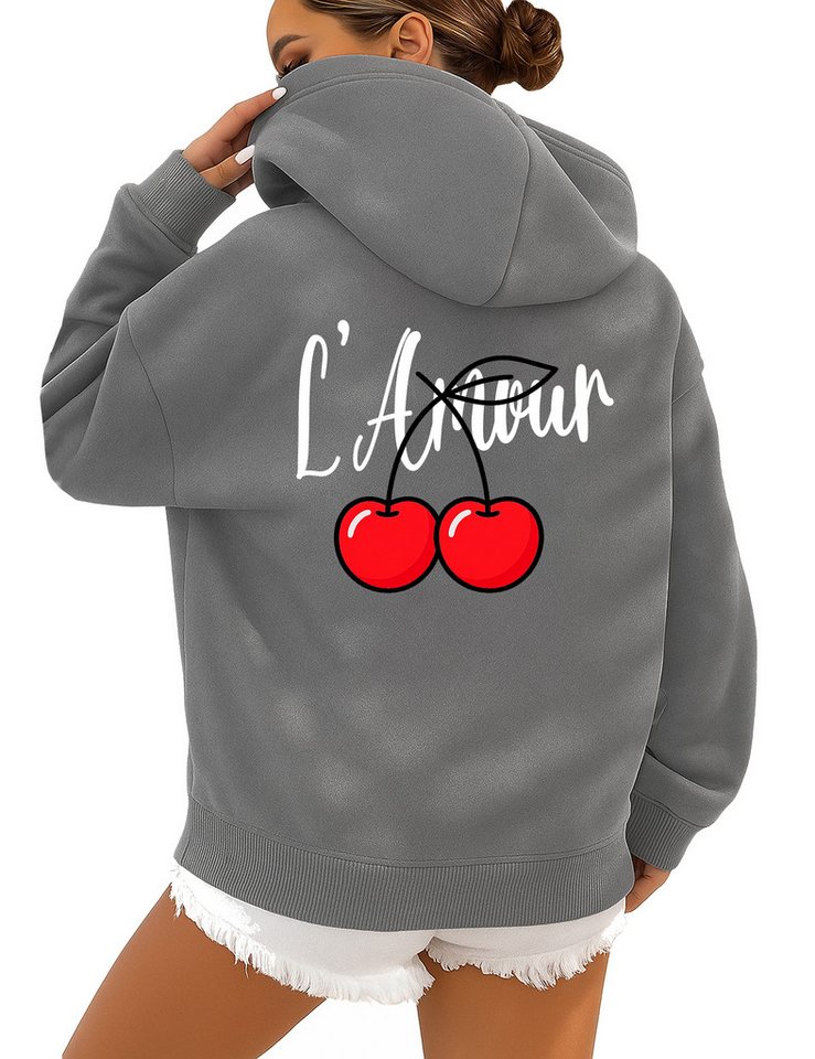 RMK Kapuzenpullover Damen Pullover L'Amour Winter Hoodie Hoody Oversized Sweatshirts Kirsche Cherry von RMK