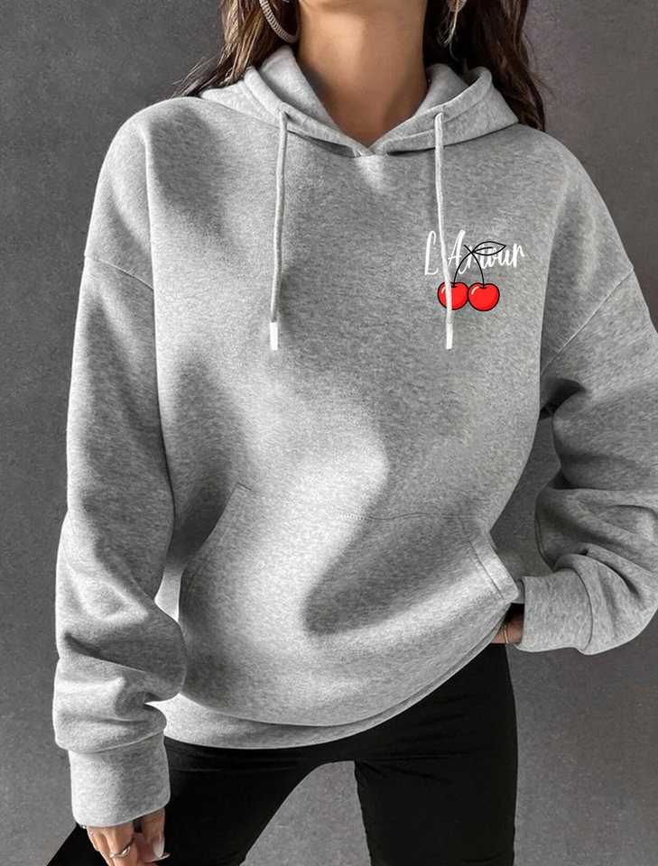 RMK Kapuzenpullover Damen Pullover L'Amour Winter Hoodie Hoody Oversized Sweatshirts Kirsche Cherry von RMK