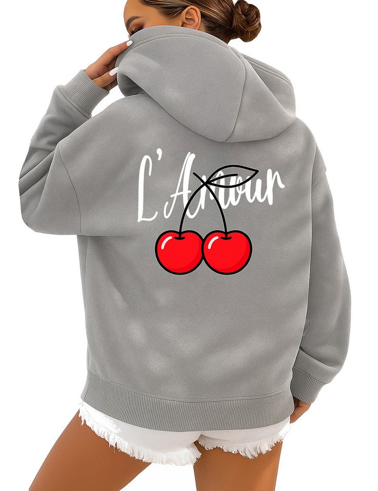 RMK Kapuzenpullover Damen Pullover L'Amour Winter Hoodie Hoody Oversized Sweatshirts Kirsche Cherry von RMK