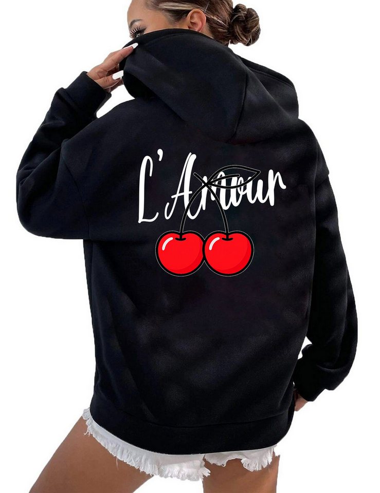 RMK Kapuzenpullover Damen Pullover L'Amour Winter Hoodie Hoody Oversized Sweatshirts Kirsche Cherry von RMK