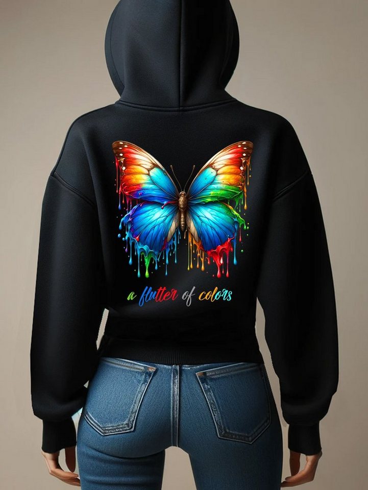 RMK Kapuzenpullover Damen Pullover Oversized Sweatshirts Schmetterling Butterfly Hoodie mit Kapuze von RMK