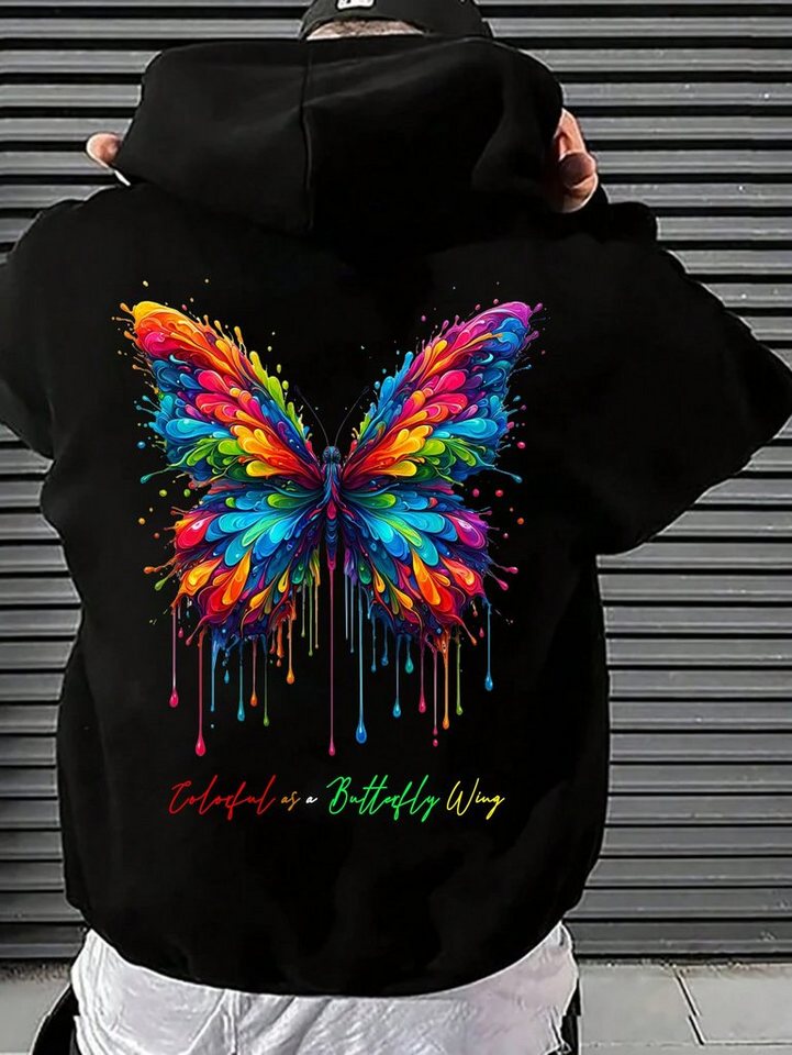 RMK Kapuzenpullover Herren Hoodie Oversize Langarm Longshirt Butterfly Schmetterling mit Kapuze von RMK