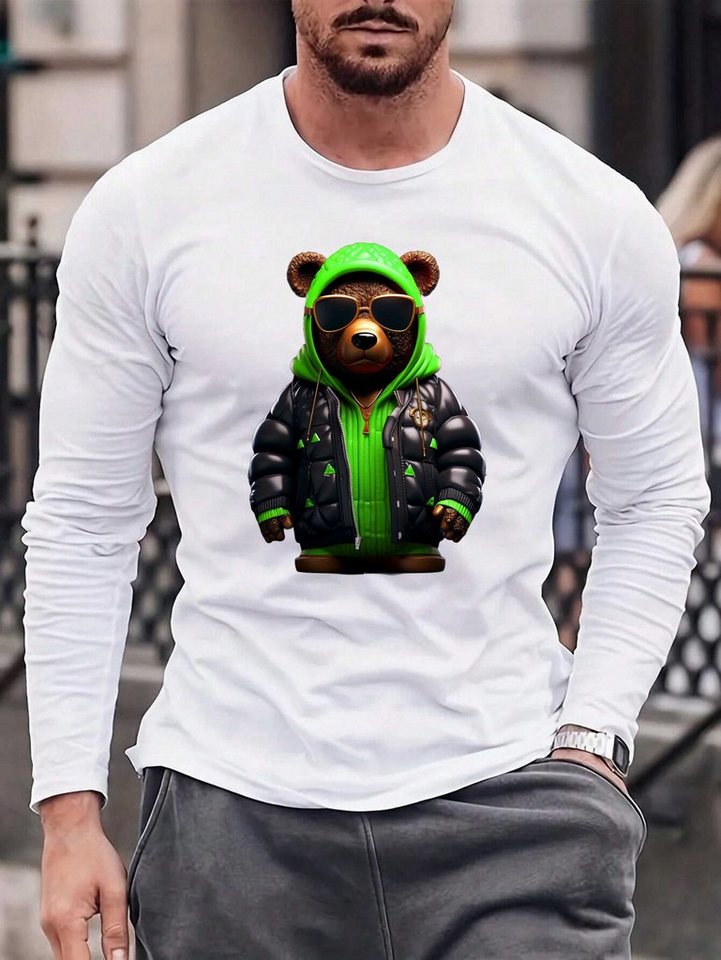 RMK Langarmshirt Herren Longsleeve T-Shirt Langarm Rundhals Basic Gangster Teddybär aus Baumwolle RMK Langarmshirt Herren Longsleeve T-Shirt Langarm Rundhals Basic Gangster Teddybär aus Baumwolle von RMK