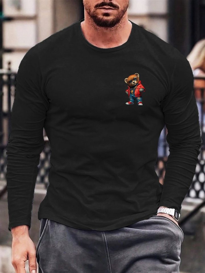 RMK Longsleeve Herren Langarmshirt Rundhals Basic Teddybär Bär aus Baumwolle von RMK