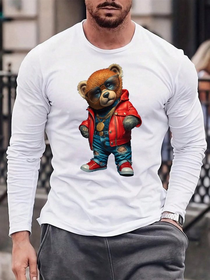 RMK Longsleeve Herren Langarmshirt Rundhals Basic Teddybär Bär aus Baumwolle, mit lizenziertem Print von RMK