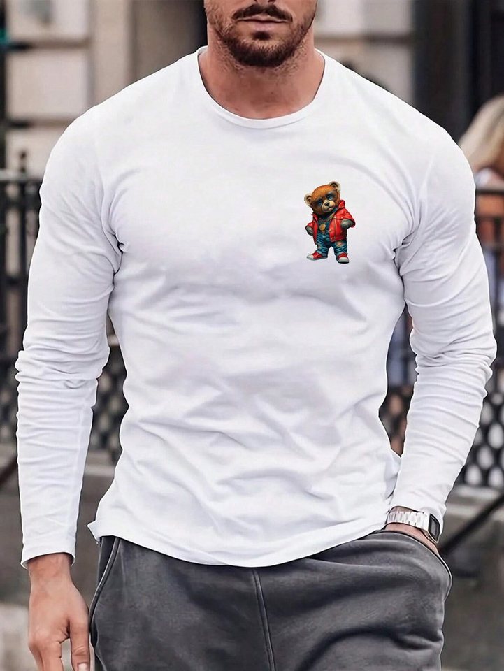 RMK Longsleeve Herren Langarmshirt Rundhals Basic Teddybär Bär aus Baumwolle von RMK