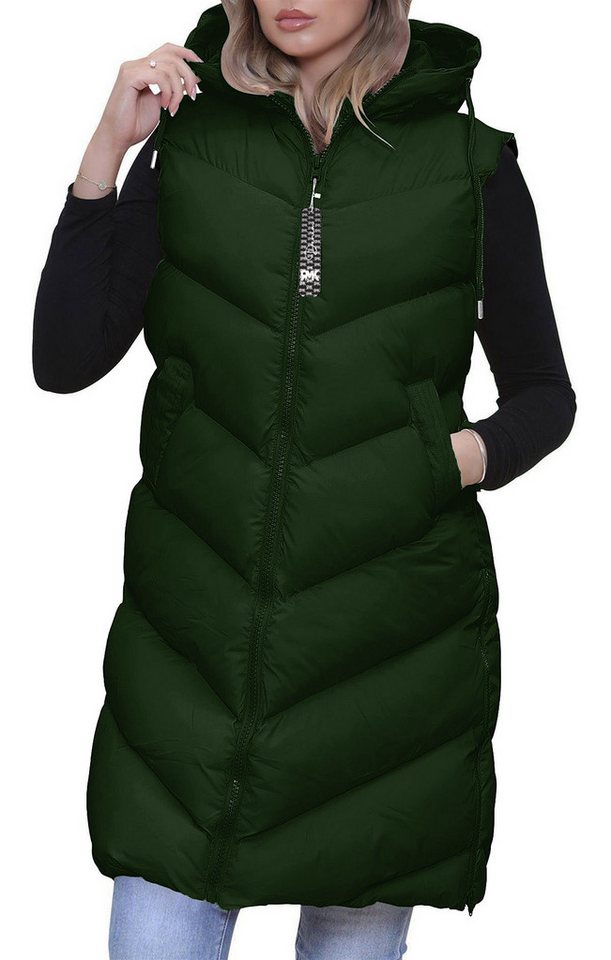 RMK Longweste Damen Steppweste Lang Weste Mantel Ärmellos Jacke Outdoor Warm Winter mit Kapuze von RMK