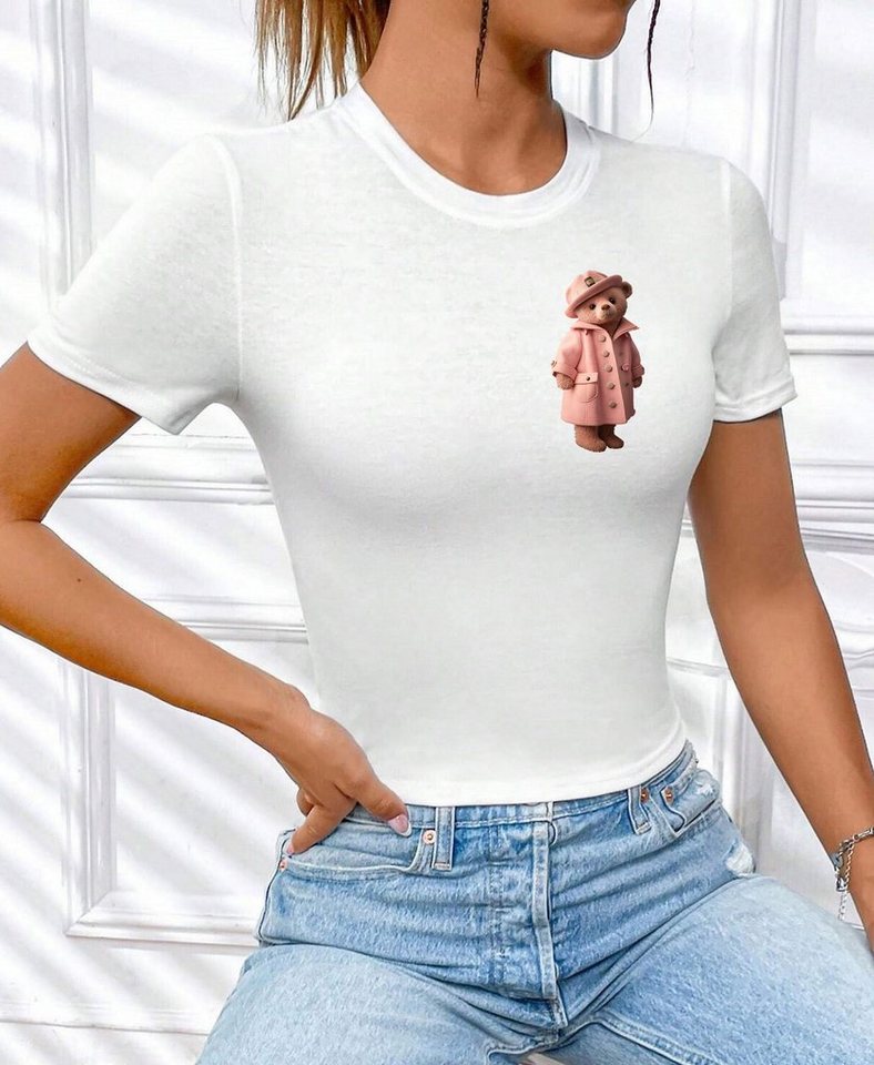 RMK Print-Shirt Damen Shirt T-Shirt kurzarm Rundhalsshirt mit Teddy Bär Print von RMK
