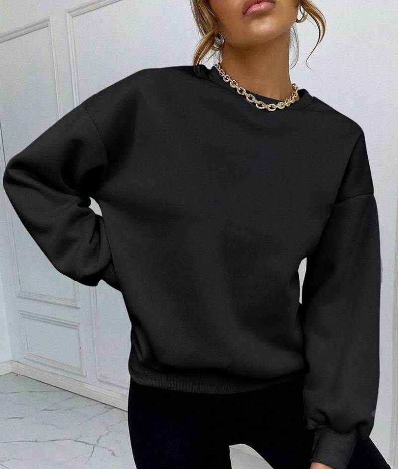 RMK Rundhalspullover Damen Pulli Pullover Hoodie Oversize Loose Fit Basic Einfarbig in Unifarbe von RMK