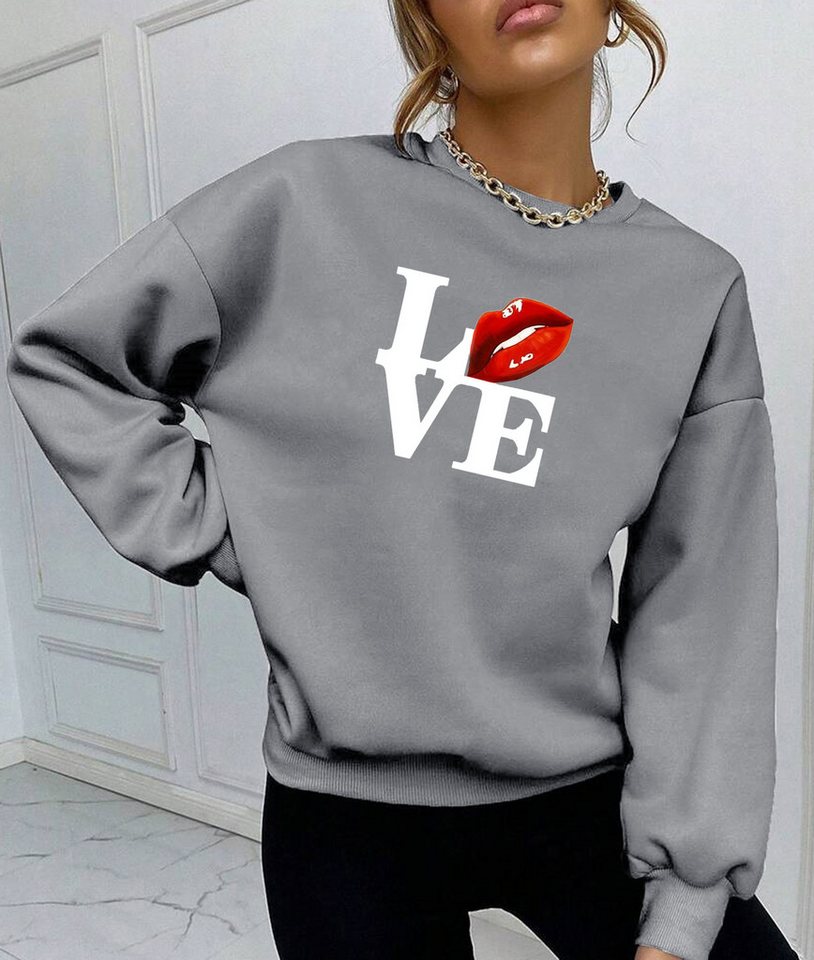 RMK Rundhalspullover Damen Winter Pullover Oversize Love Pulli Hoodie Loose Fit mit Baumwolle Liebe von RMK