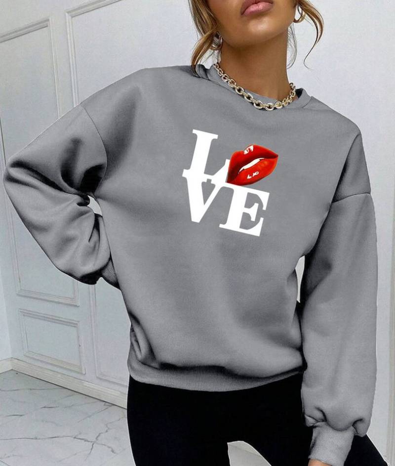 RMK Rundhalspullover Damen Winter Pullover Oversize Love Pulli Hoodie Loose Fit mit Baumwolle Liebe von RMK