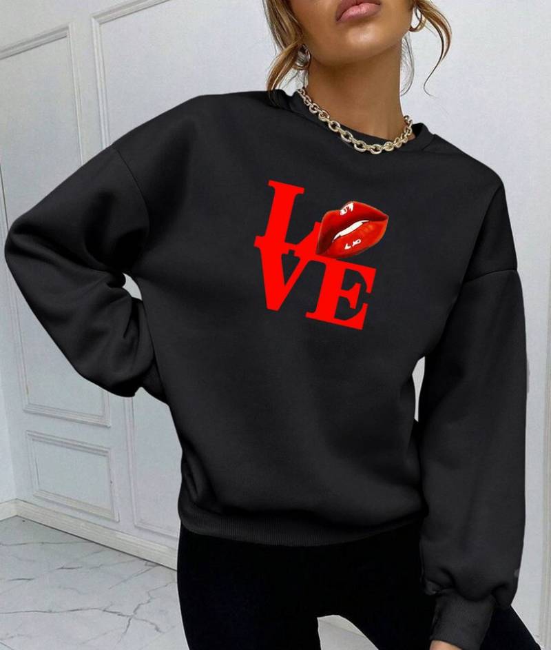 RMK Rundhalspullover Damen Winter Pullover Oversize Love Pulli Hoodie Loose Fit mit Baumwolle Liebe von RMK