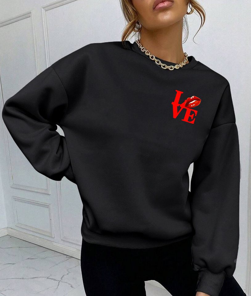 RMK Rundhalspullover Damen Winter Pullover Oversize Love Pulli Hoodie Loose Fit mit Baumwolle Liebe von RMK