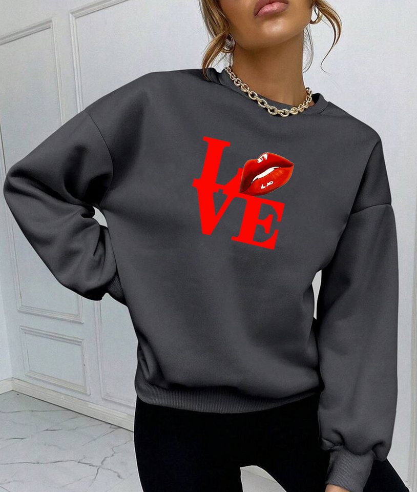 RMK Rundhalspullover Damen Winter Pullover Oversize Love Pulli Hoodie Loose Fit mit Baumwolle Liebe von RMK