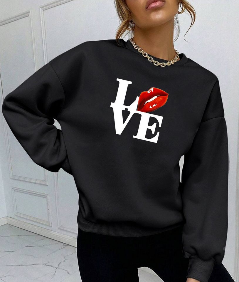 RMK Rundhalspullover Damen Winter Pullover Oversize Love Pulli Hoodie Loose Fit mit Baumwolle Liebe von RMK