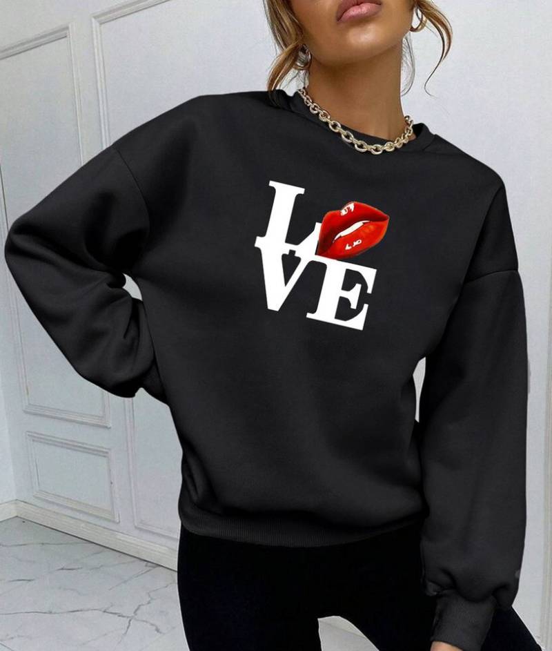 RMK Rundhalspullover Damen Winter Pullover Oversize Love Pulli Hoodie Loose Fit mit Baumwolle Liebe von RMK