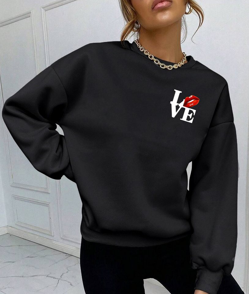 RMK Rundhalspullover Damen Winter Pullover Oversize Love Pulli Hoodie Loose Fit mit Baumwolle Liebe von RMK