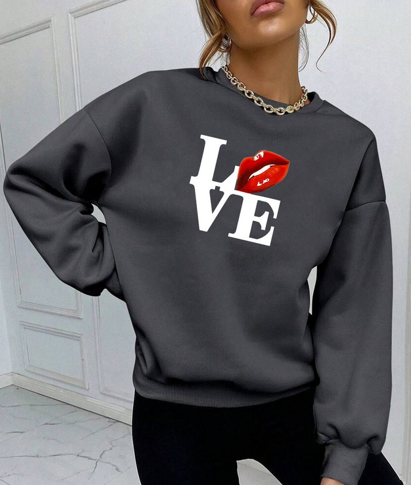 RMK Rundhalspullover Damen Winter Pullover Oversize Love Pulli Hoodie Loose Fit mit Baumwolle Liebe von RMK