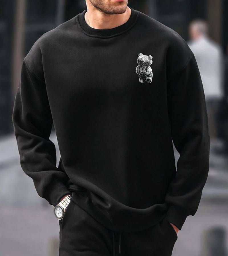 RMK Rundhalspullover Herren Fleecepullover Pullover Oversized Fitness Bär Bear Funny mit Baumwolle von RMK