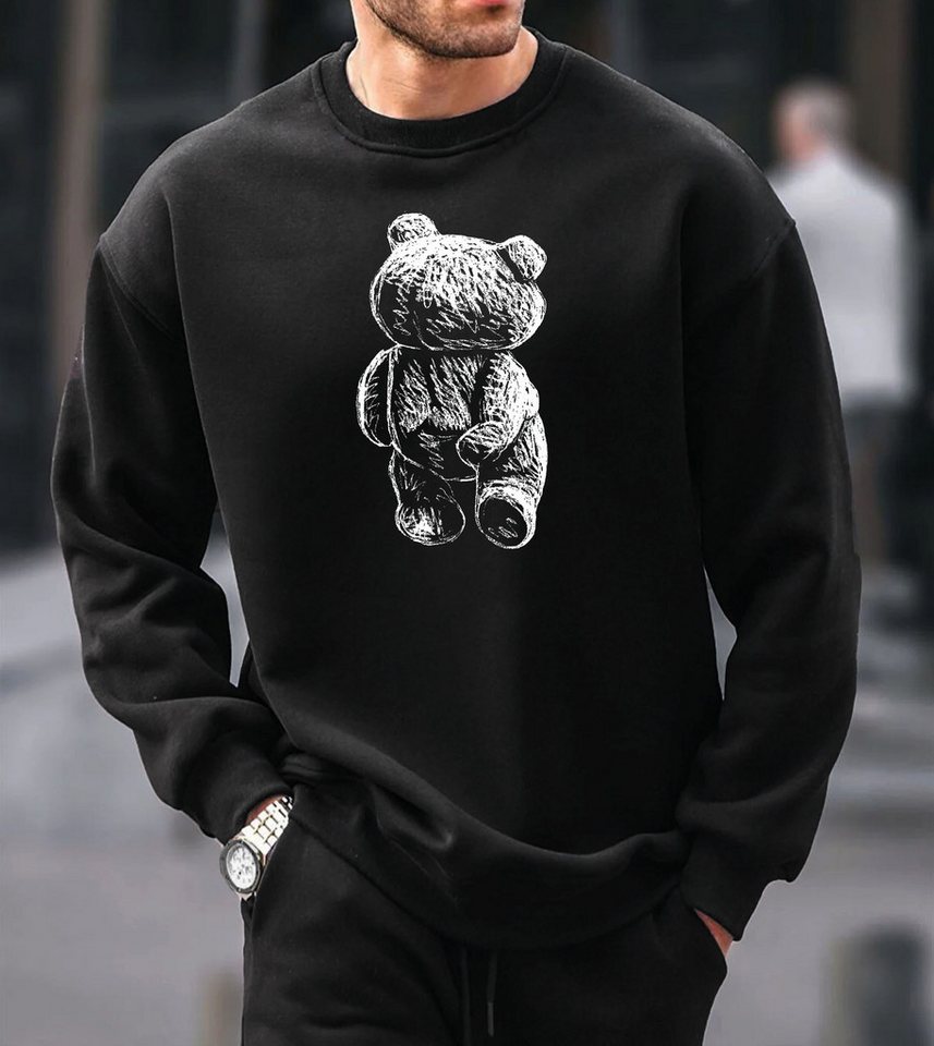 RMK Rundhalspullover Herren Fleecepullover Pullover Oversized Fitness Bär Bear Funny mit Baumwolle von RMK