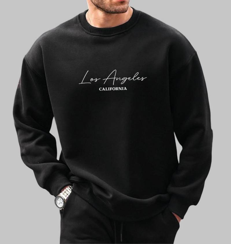 RMK Rundhalspullover Herren Pullover Langarmshirt Sweatshirt Pulli Loose Fit Oversize Los Angeles LA von RMK