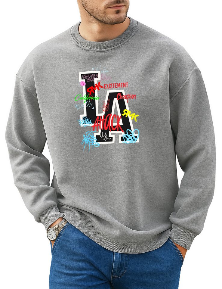 RMK Rundhalspullover Herren Pullover Pulli Langarmshirt Sweatshirt Oversize Los Angeles LA mit Baumwolle von RMK