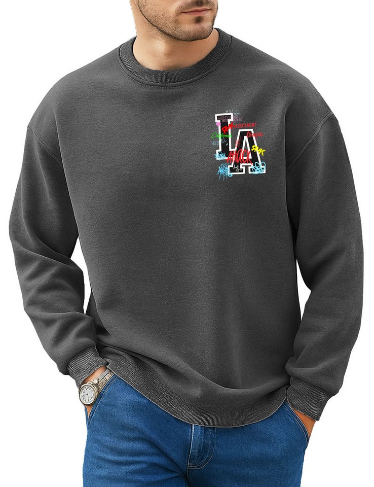 RMK Rundhalspullover Herren Pullover Pulli Langarmshirt Sweatshirt Oversize Los Angeles LA mit Baumwolle von RMK