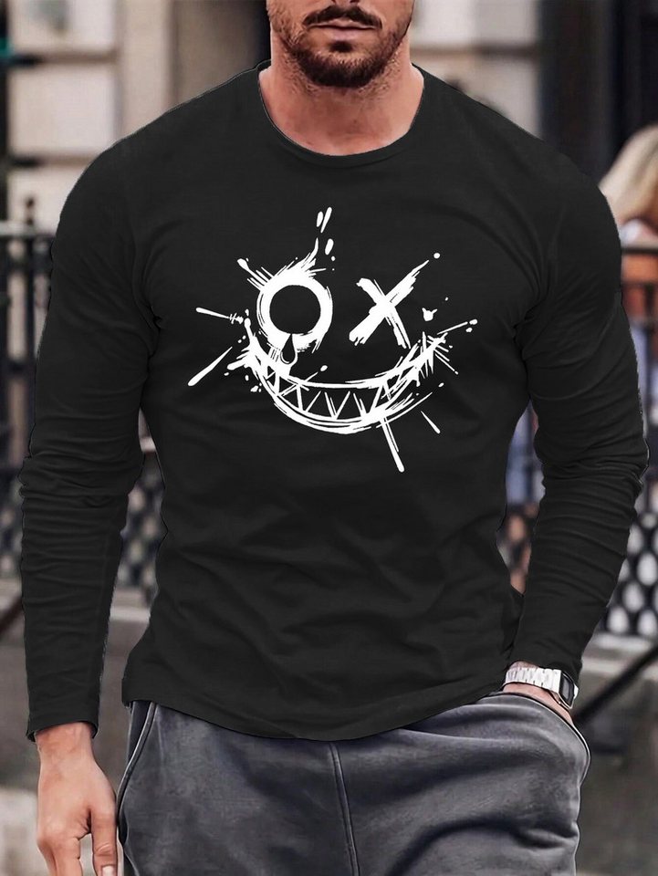 RMK Rundhalsshirt Longsleeve Herren Langarmshirt Rundhals Basic Smile Smiley von RMK