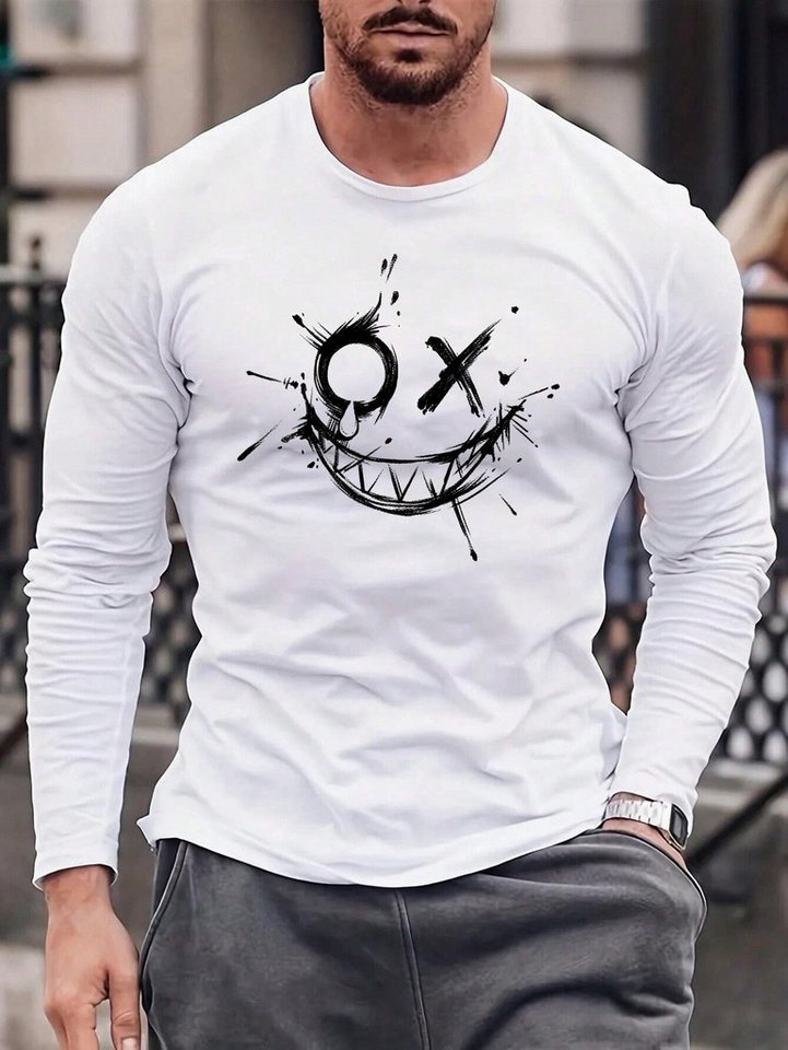 RMK Rundhalsshirt Longsleeve Herren Langarmshirt Rundhals Basic Smile Smiley von RMK