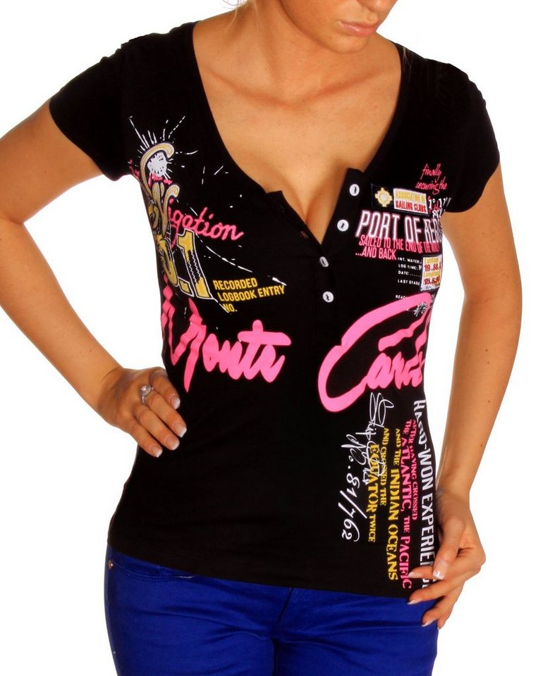 RMK T-Shirt Damen Freizeit Sommer kurzarm Shirt mit V-Kragen V-Neck von RMK