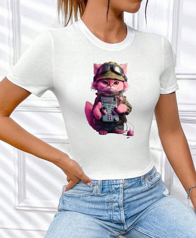 RMK T-Shirt Damen Shirt kurzarm Rundhals Cat Katze mit Joypad Nerds Gamer" in Unifarbe, mit lizenziertem Originaldesign" von RMK