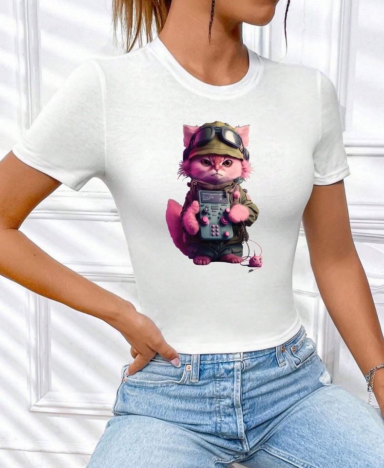 RMK T-Shirt Damen Shirt kurzarm Rundhals "Cat Katze mit Joypad Nerds Gamer" mit lizenziertem Originaldesign von RMK