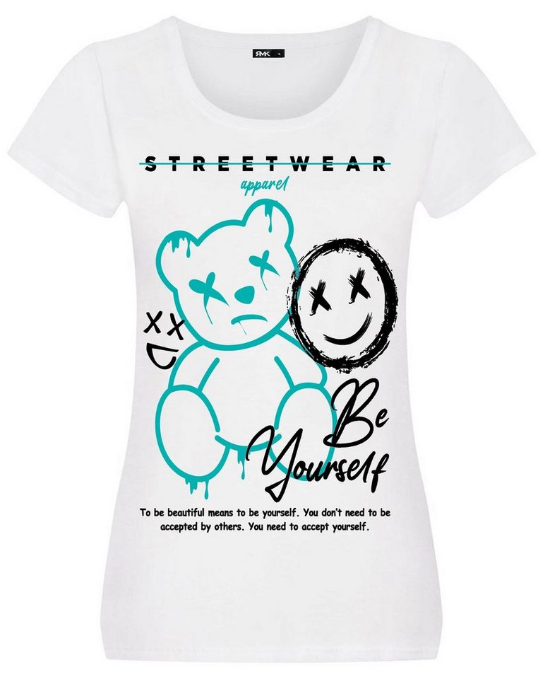 RMK T-Shirt Damen Shirt kurzarm Rundhalsshirt mit modischem Frontdruck "Teddy Bär" von RMK