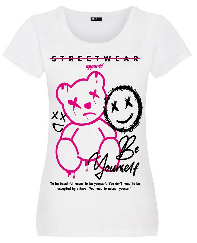 RMK T-Shirt Damen Shirt kurzarm Rundhalsshirt mit modischem Frontdruck Teddy Bär"" von RMK