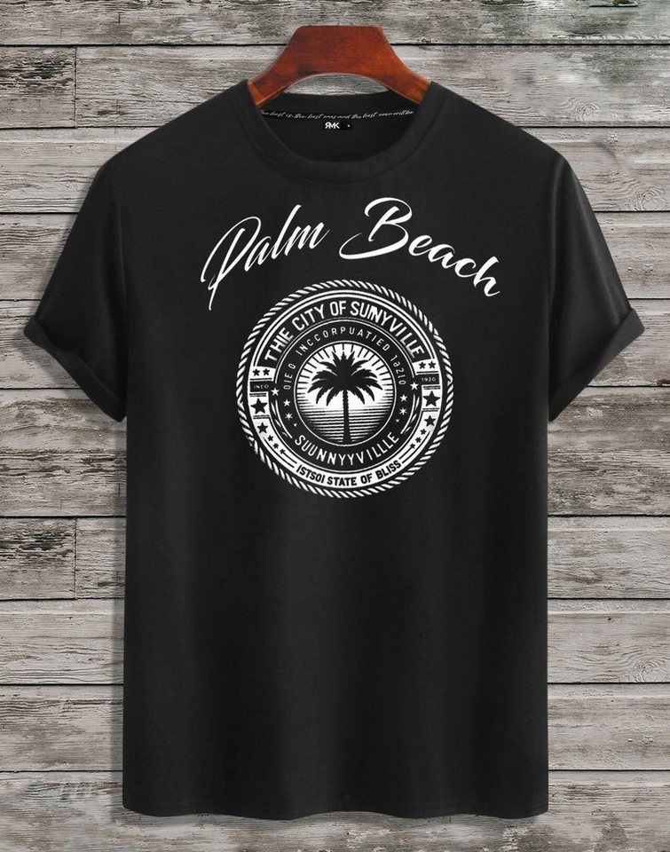 RMK T-Shirt Herren Shirt Basic Rundhals mit Bedruckung Palme Palm Beach aus Baumwolle von RMK