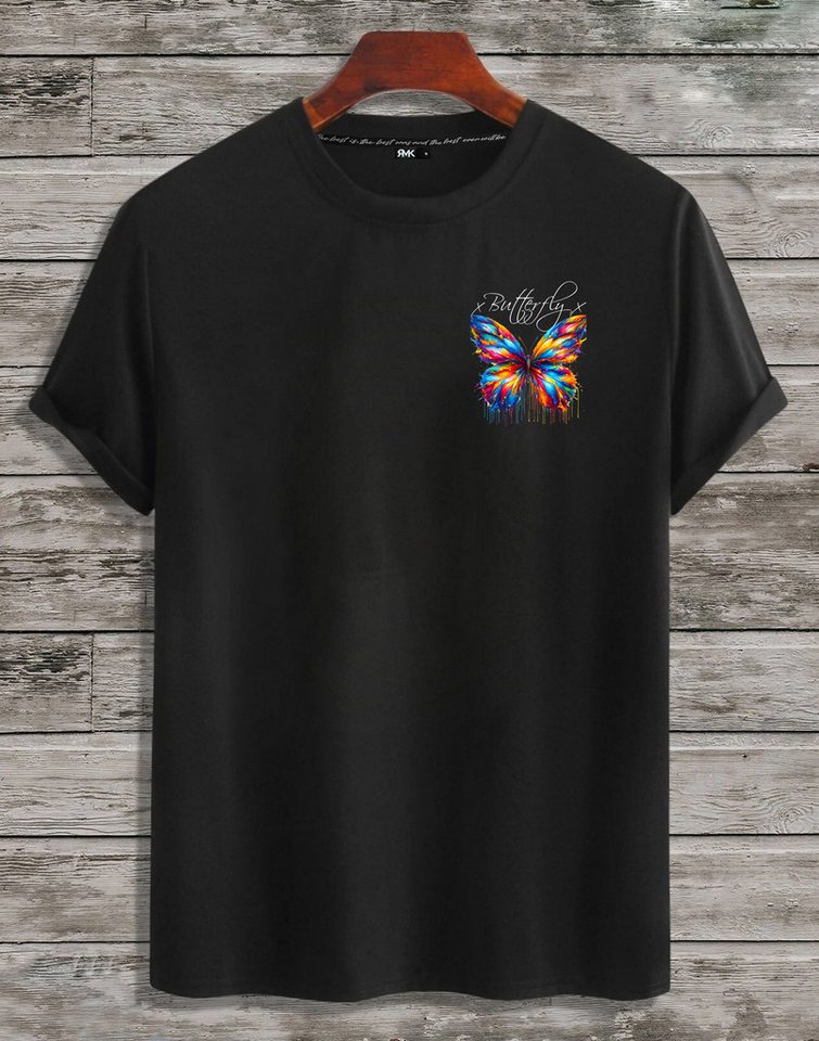 RMK T-Shirt Herren Shirt Basic Rundhals mit Butterfly Regenbogen Schmetterling von RMK