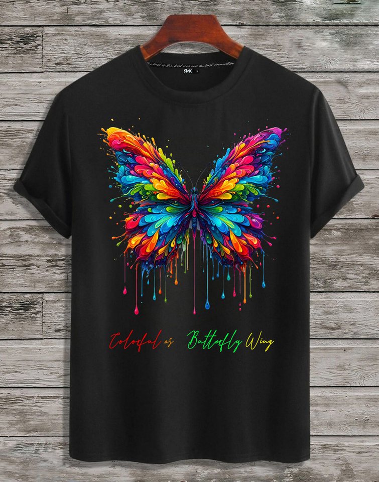 RMK T-Shirt Herren Shirt Basic Rundhals mit Butterfly Regenbogen Schmetterling von RMK