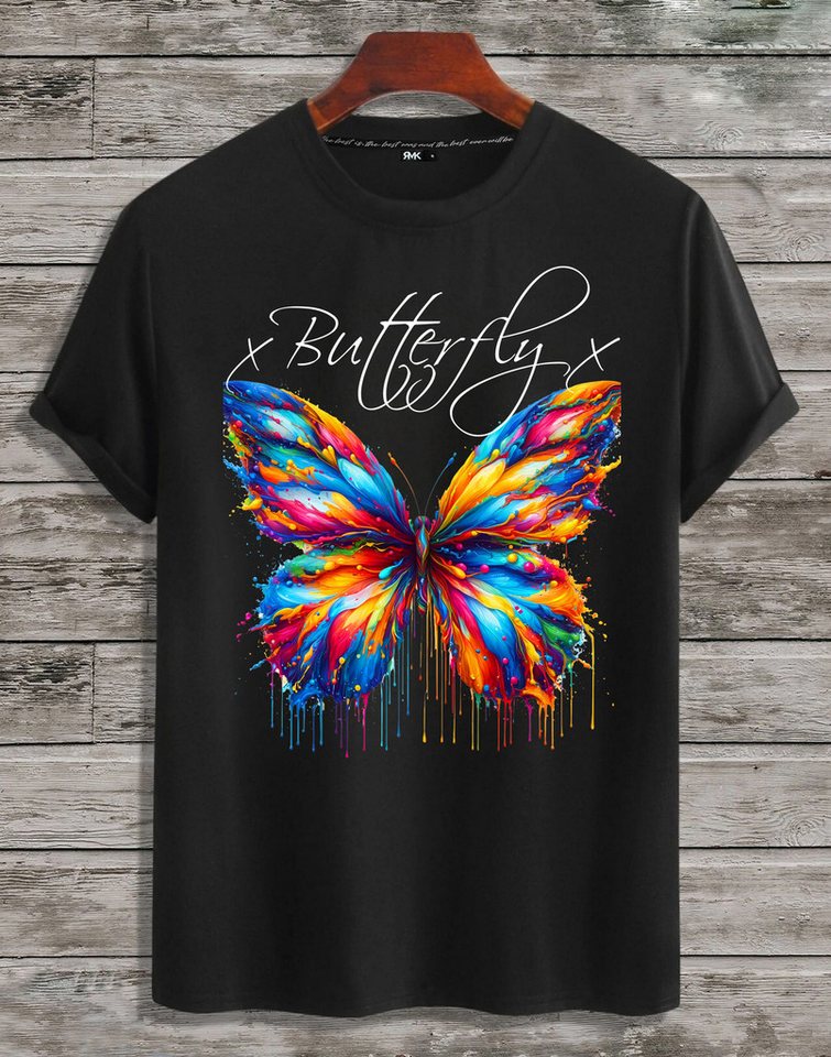 RMK T-Shirt Herren Shirt Basic Rundhals mit Butterfly Regenbogen Schmetterling von RMK