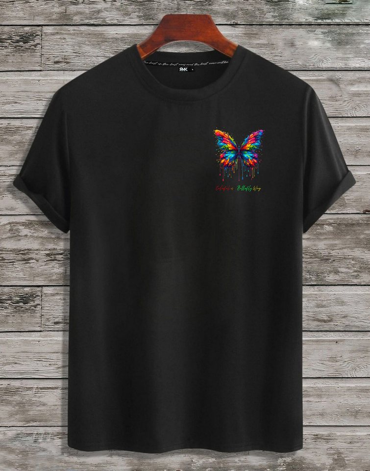 RMK T-Shirt Herren Shirt Basic Rundhals mit Butterfly Regenbogen Schmetterling von RMK