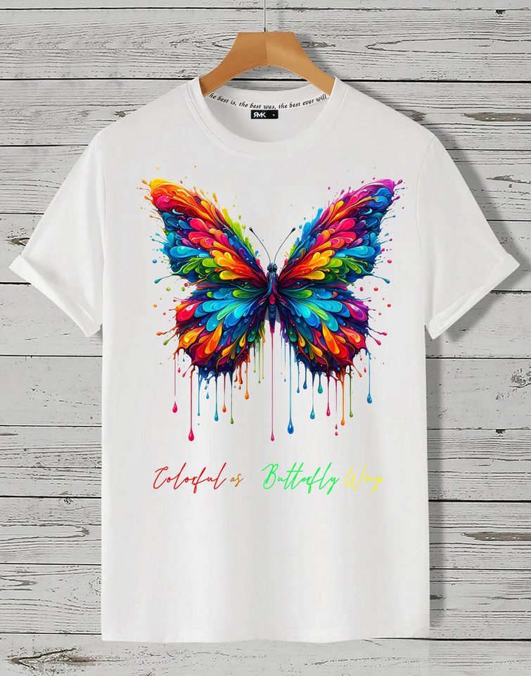 RMK T-Shirt Herren Shirt Basic Rundhals mit Butterfly Regenbogen Schmetterling von RMK