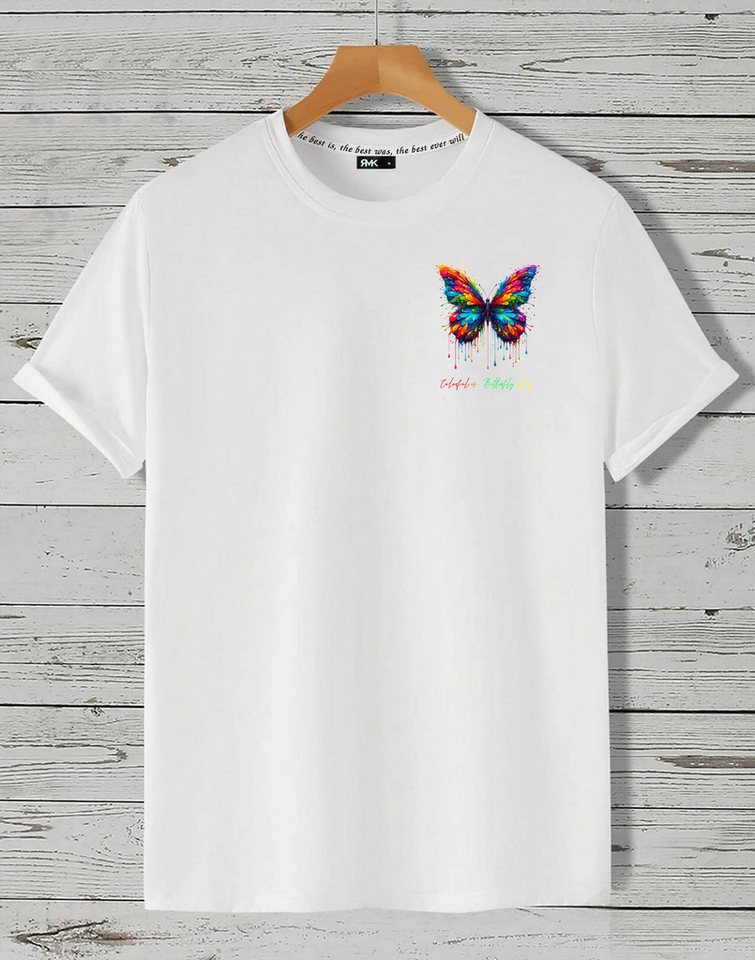 RMK T-Shirt Herren Shirt Basic Rundhals mit Butterfly Regenbogen Schmetterling von RMK