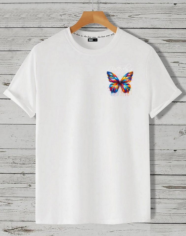 RMK T-Shirt Herren Shirt Basic Rundhals mit Butterfly Regenbogen Schmetterling von RMK