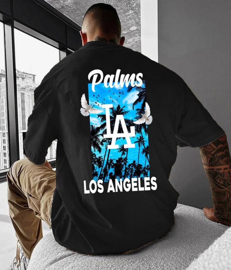 RMK T-Shirt Herren Shirt Basic kurzarm Taube Los Angeles Palme LA aus 100% Baumwolle von RMK