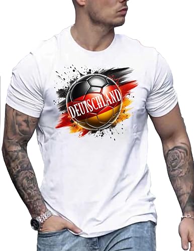 RMK T-Shirt Herren Shirt Kurzarm Basic Rundhals Deutschland Germany WM EM aus Baumwolle T.0793 Weiß-Mitte XXL von RMK