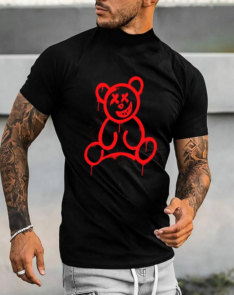 RMK T-Shirt Herren Shirt mit Bärendruck Bear Smiley in Unifarbe, aus Baumwolle, mit lizenziertem Print von RMK