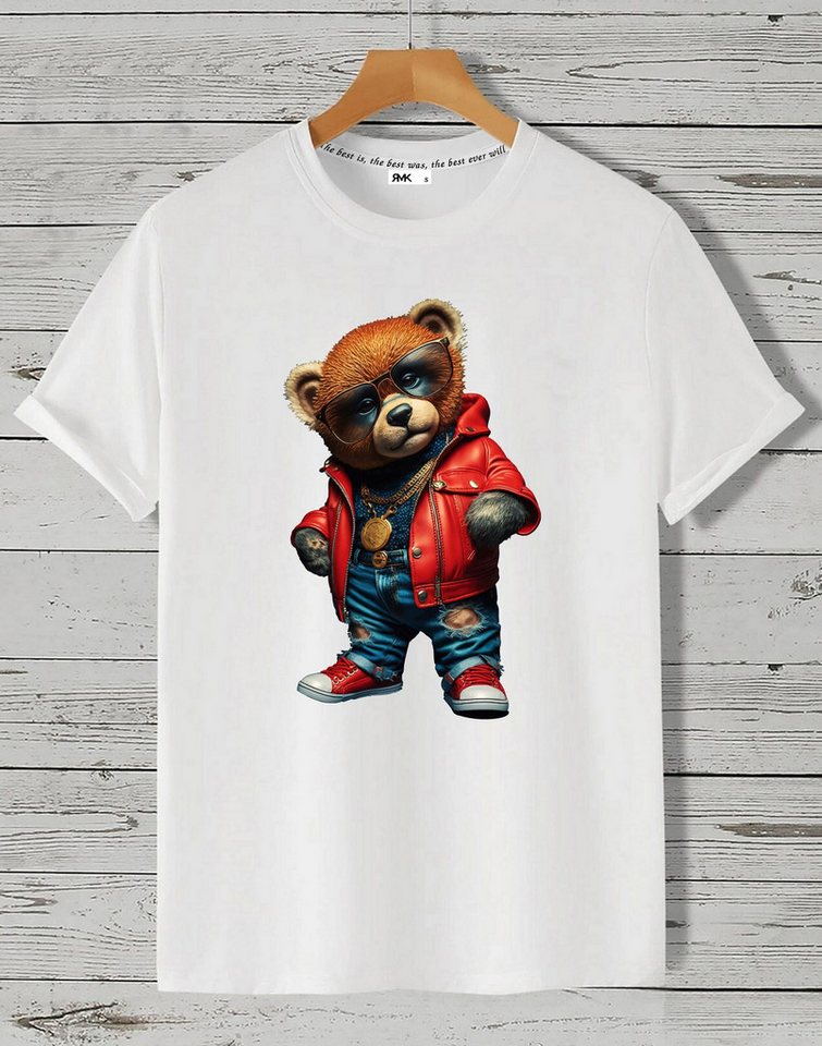 RMK T-Shirt Herren T-Shirt Basic Rundhals mit Gangster Teddybär Bär von RMK