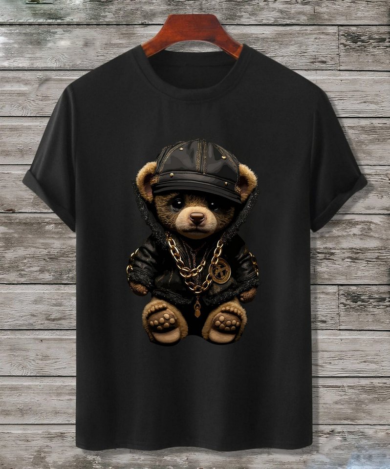 RMK T-Shirt Herren T-Shirt Basic Rundhals mit Gangster Teddybär Bär von RMK